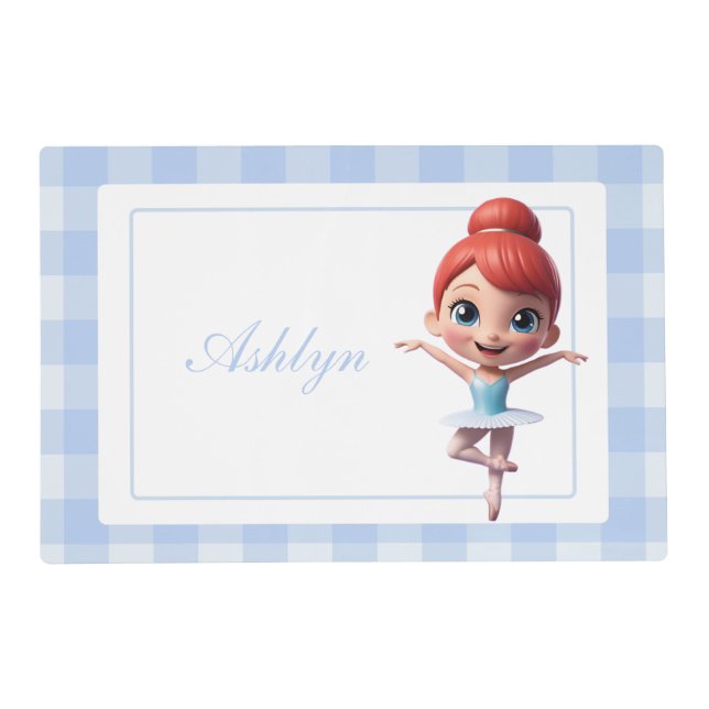 Personalized Cute Blue Ballerina Monogram Kids Placemat (Front)