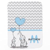 Personalized Cute Blue Elephant Chevron Grey BOY Baby Blanket Personalized Cute Blue Elephant Chevron Grey BOY Baby Blanket