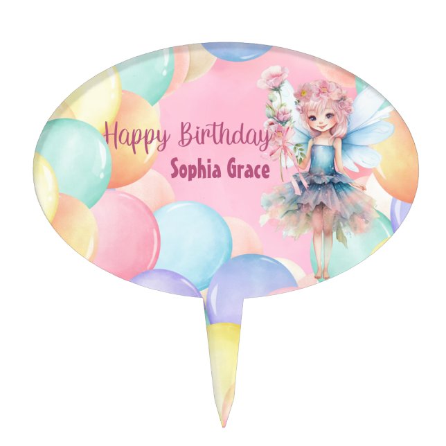 Personalized Cute Blue Fairy Birthday Cake Topper  (Pretty Personalized Pink and Blue Fairy Cake Topper)