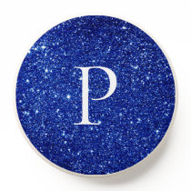 Personalized Cute Blue Glitter Elegant Monogram PopSocket