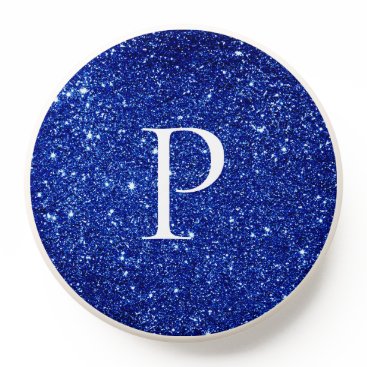 Personalized Cute Blue Glitter Elegant Monogram PopSocket