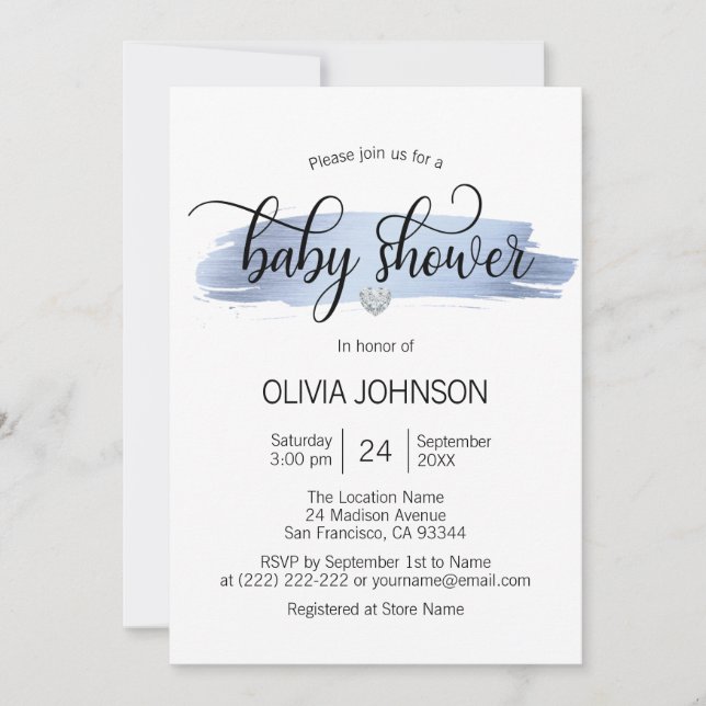 Personalized Cute Blue Gold White BOY Baby Shower Invitation (Front)