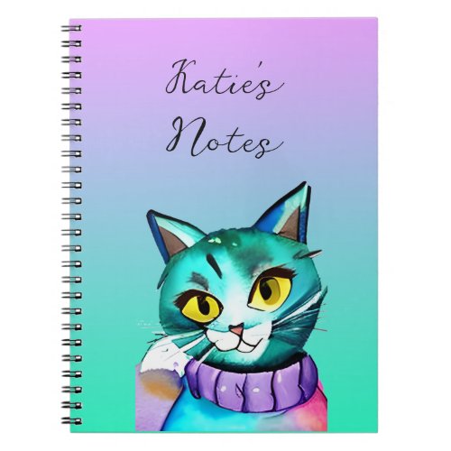 Personalized Cute Blue Kitty Cat Notebook