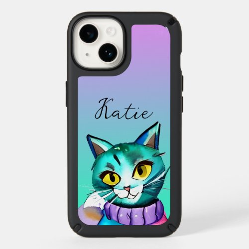 Personalized Cute Blue Kitty Cat Speck iPhone 14 Case