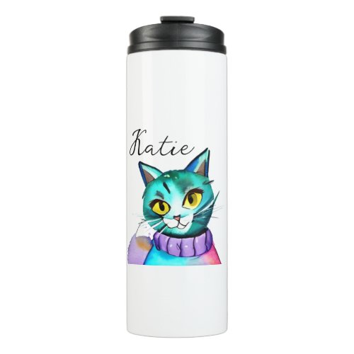 Personalized Cute Blue Kitty Cat Thermal Tumbler