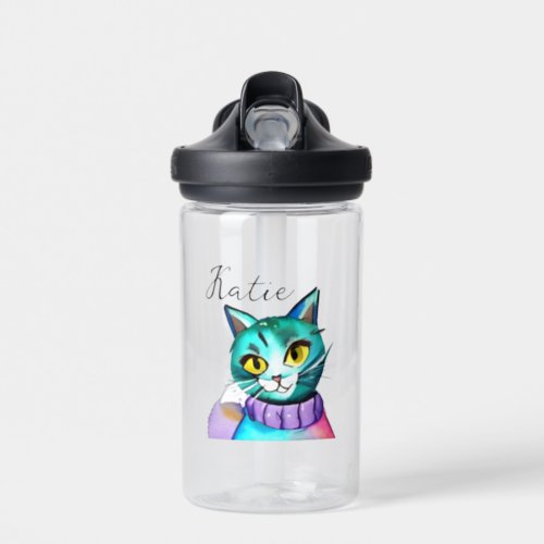Personalized Cute Blue Kitty Cat Water Bottle