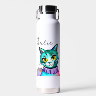 Personalized Cute Blue Kitty Cat Water Bottle