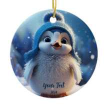 Personalized Cute Blue Penguin Custom Holiday