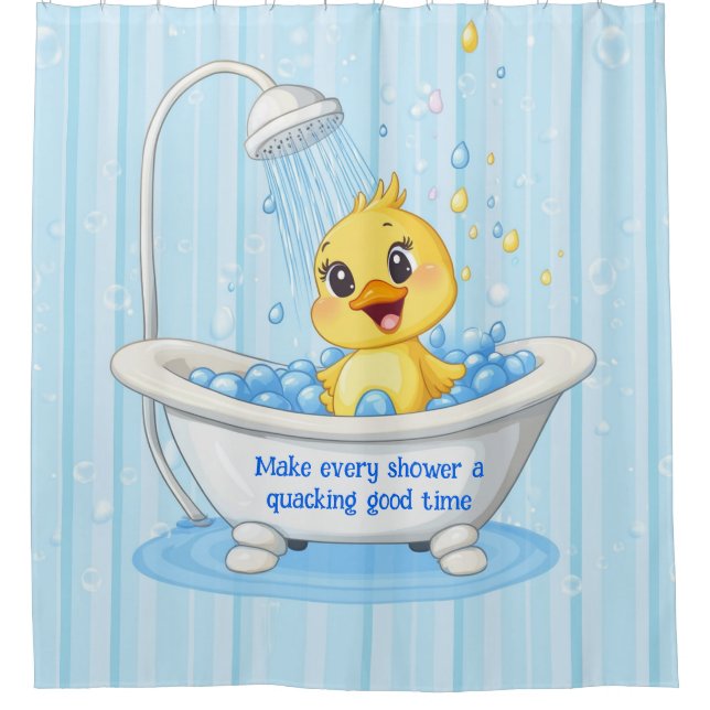 Personalized Cute Blue Rubber Duck Shower Curtain (Front)