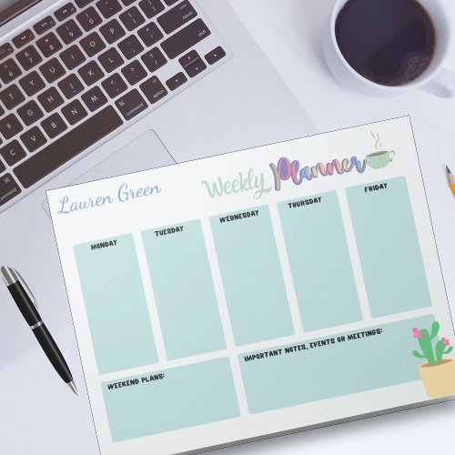 Personalized cute blue Weekly Planner Notepad