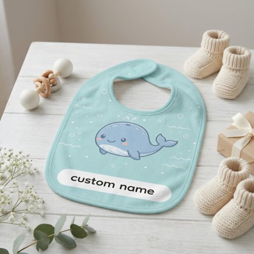 Personalized Cute Blue Whale Baby Bib