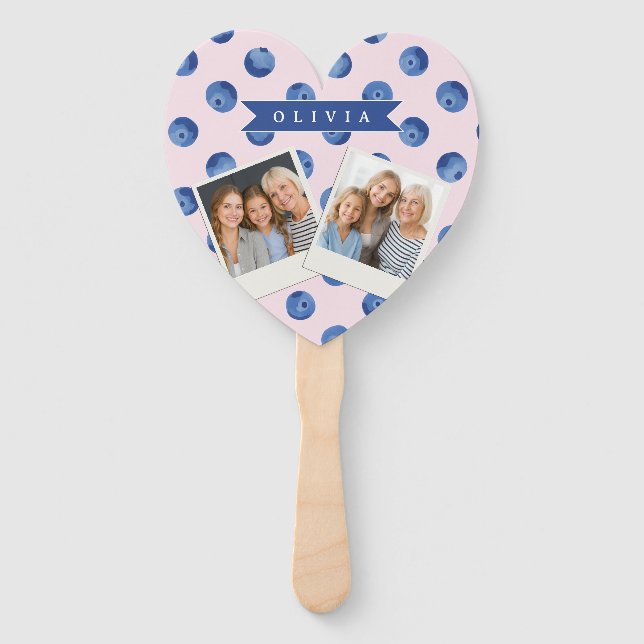 Personalized Cute Blueberry Watercolor Gift Name Hand Fan (Front)