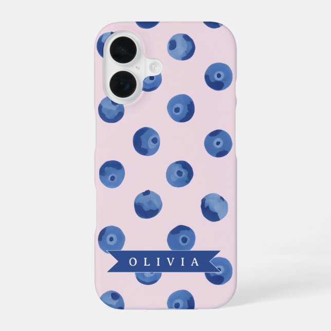 Personalized Cute Blueberry Watercolor Gift Name iPhone Case (Back)
