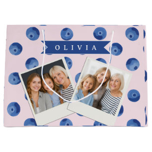 Personalized Cute Blueberry Watercolor Gift Name Large Gift Bag