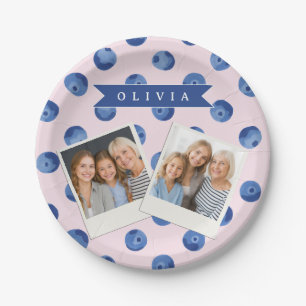 Personalized Cute Blueberry Watercolor Gift Name Paper Plates