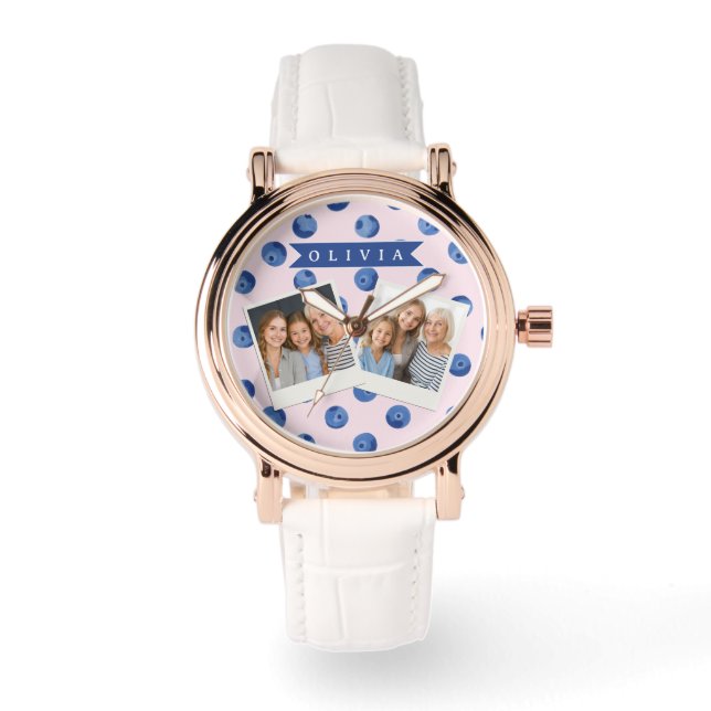 Personalized Cute Blueberry Watercolor Gift Name Watch (Front)