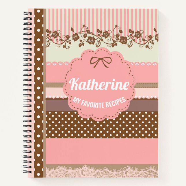 Personalized cute blush pink polka dots recipe notebook (Front)