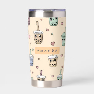 Personalized Cute Boba Tea Pattern Insulated Tumbler