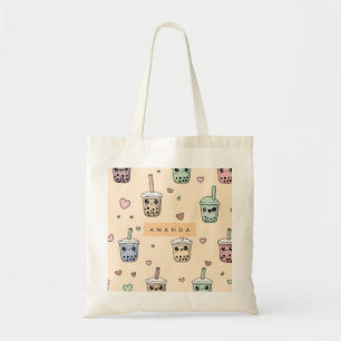 Personalized Cute Boba Tea Pattern Tote Bag