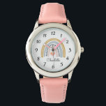 Personalized Cute Boho Watercolor Rainbow  Watch<br><div class="desc">Cute personalized boho watercolor rainbow with hearts watch for adults or kids. Whimsical and cute. Choose from several watchband colors. pink mustard blue.</div>