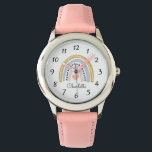 Personalized Cute Boho Watercolor Rainbow  Watch<br><div class="desc">Cute personalized boho watercolor rainbow with hearts watch for adults or kids. Whimsical and cute. Choose from several watchband colors. pink mustard blue.</div>