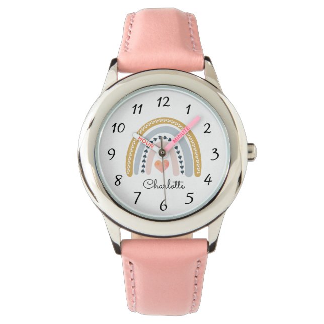 Personalized Cute Boho Watercolor Rainbow  Watch (Front)