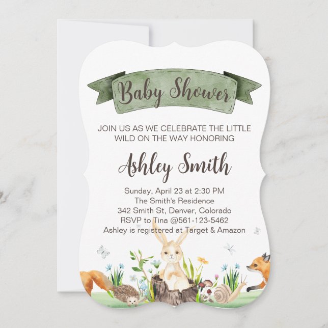 Personalized Cute Boho Woodland Baby Shower Invite (Front)