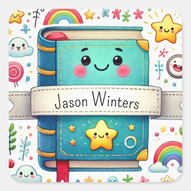Personalized Cute Book  Square Sticker (Front)