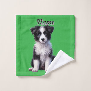 Personalized Cute Border Collie Puppy Bath Towel Set