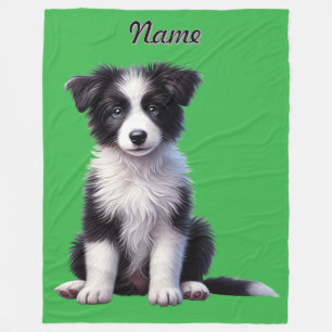 Personalized Cute Border Collie Puppy Fleece Blanket