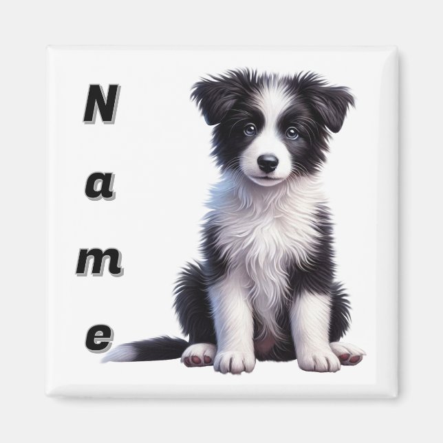 Personalized Cute Border Collie Puppy Magnet (Front)