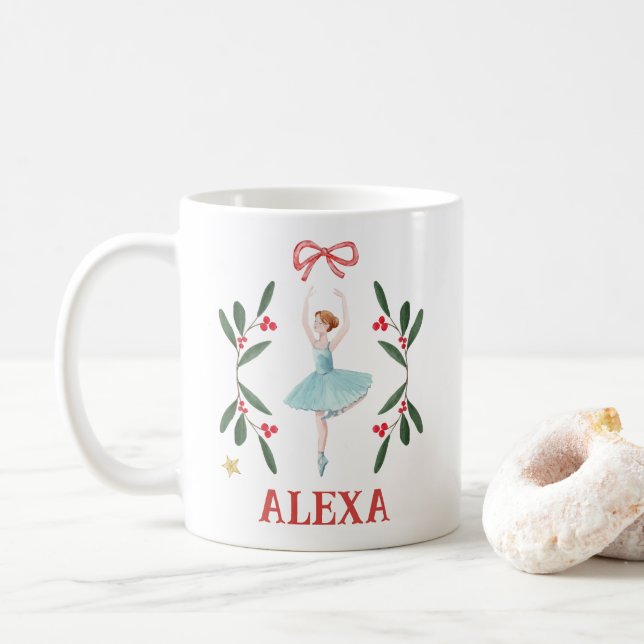 Personalized Cute Botanical Ballerina Christmas Coffee Mug (With Donut)
