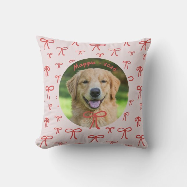 Personalized Cute Bow Pattern Pet Photo Pillow (Front)