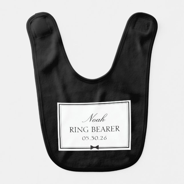 Personalized Cute Bowtie Black & White Ring Bearer Baby Bib (Front)