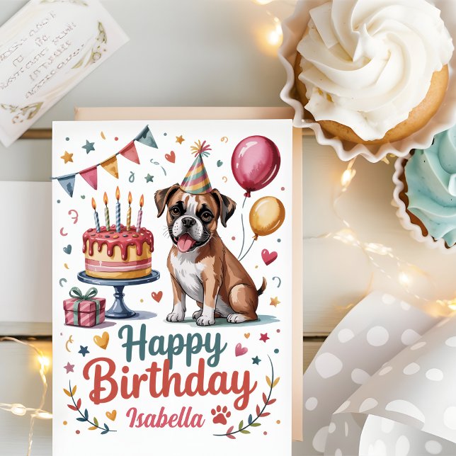 Personalized Cute Boxer Dog Birthday Card (Creator Uploaded)