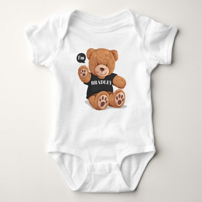 Personalized Cute Boy Bear Baby Bodysuit (Front)