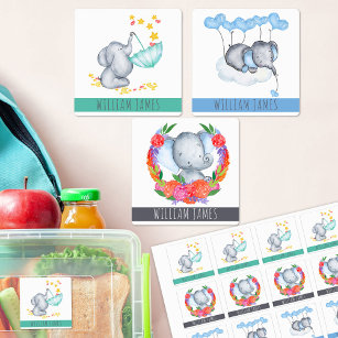 Personalized Cute Boy Elephants Waterproof Kids' Labels