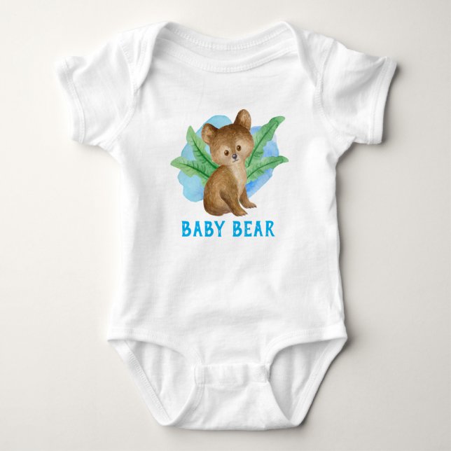 Personalized Cute Boys Bear Tropical Bush Baby Bodysuit (Front)