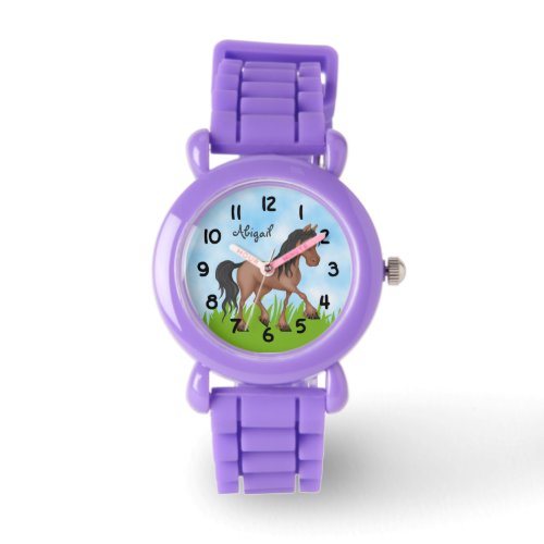 Personalized Cute Brown and Black Horse Watch