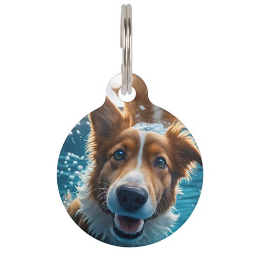 Personalized Cute Brown and White Dog Underwater Pet ID Tag