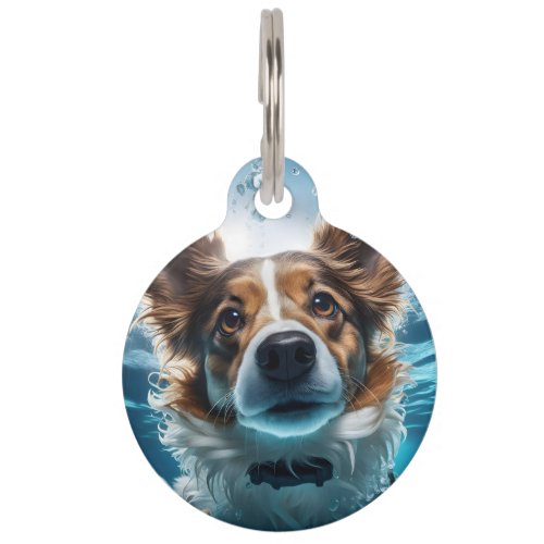 Personalized Cute Brown and White Dog Underwater  Pet ID Tag