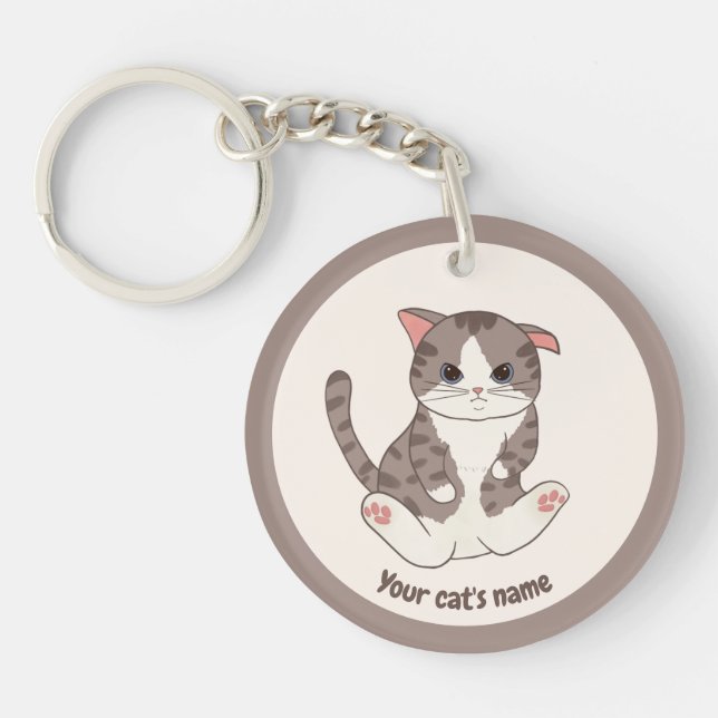 Personalized Cute Brown Cat Lover Keychain (Front)