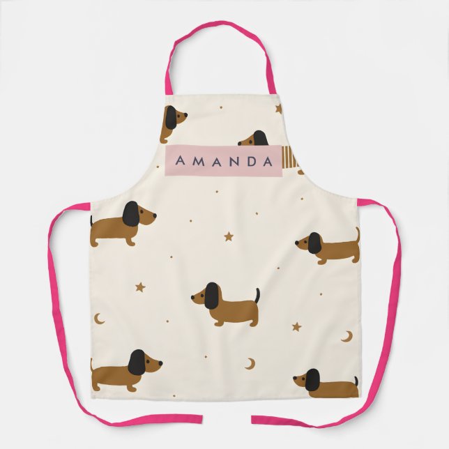 Personalized Cute Brown Dachshund Puppy Apron (Front)