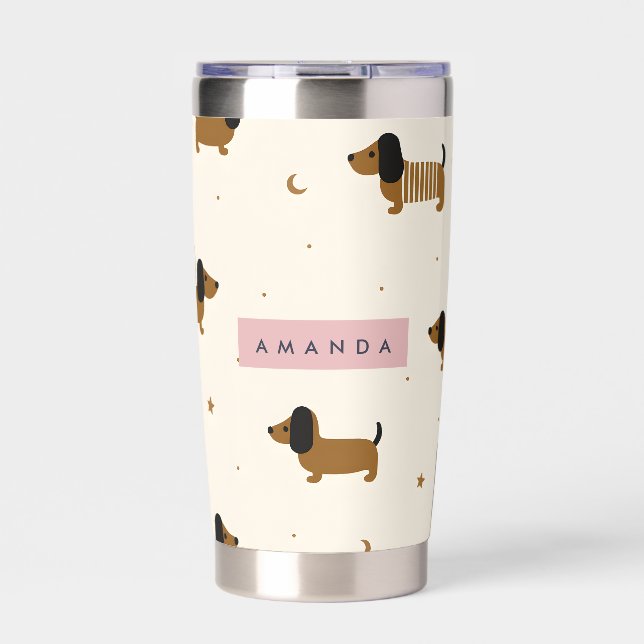 Personalized Cute Brown Dachshund Puppy Insulated Tumbler (Front)
