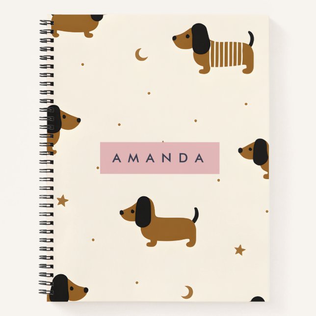 Personalized Cute Brown Dachshund Puppy Notebook (Front)