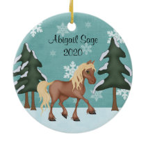 Personalized Cute Brown Horse Christmas Ceramic Ornament