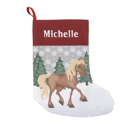 Personalized Cute Brown Horse Winter Scene Small Christmas Stocking