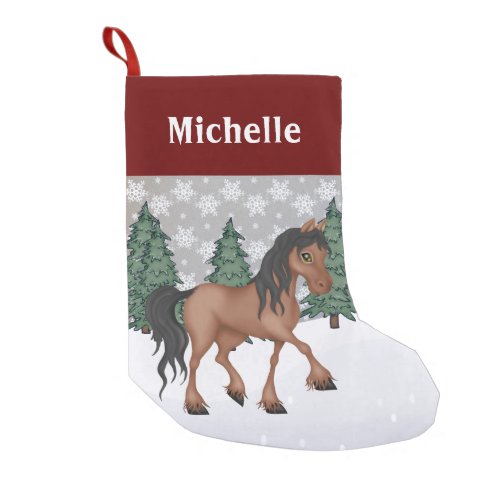 Personalized Cute Brown Horse Winter Scene Small Christmas Stocking