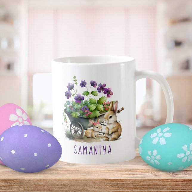 Personalized Cute Bunnies Girl Easter Coffee Mug (Personalized Cute Bunnies Girl Easter Coffee Mug)