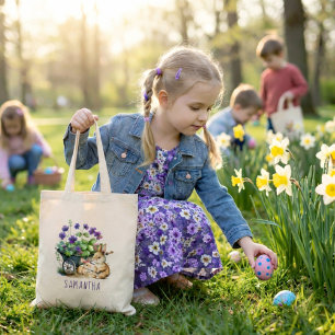 Personalized Cute Bunnies Girl Easter Tote Bag